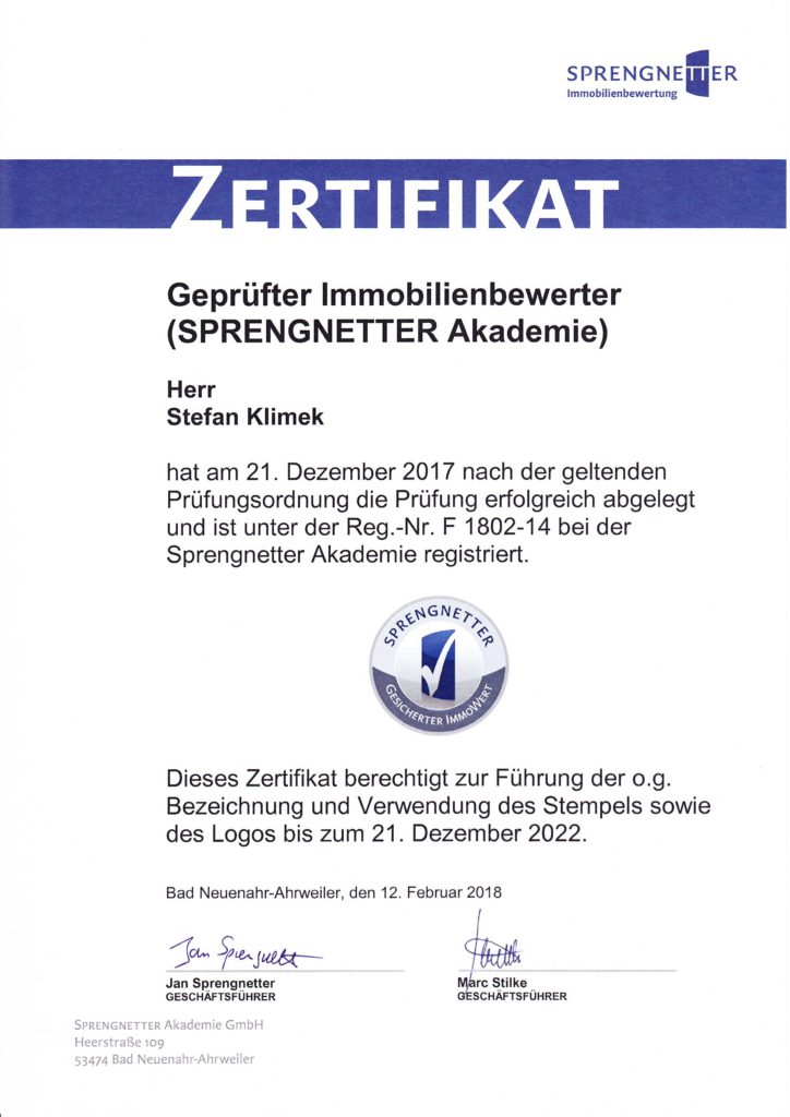 Sprengnetter Geprüfte Fachkompetenz, Geprüfter Immobilienbewerter